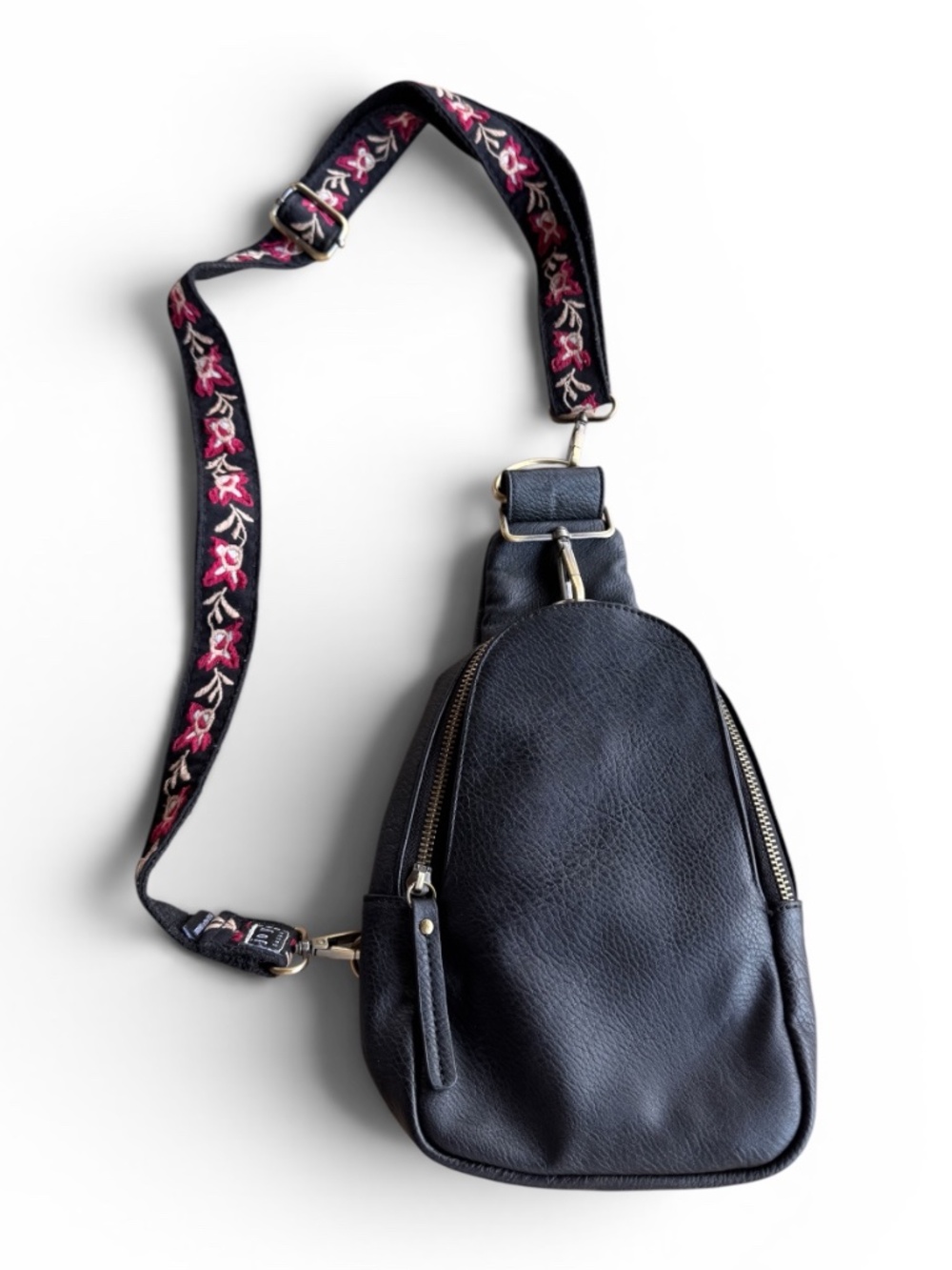 Anthropologie Genuine Leather Sling Backpack Crossbody Embroidered Strap EUC